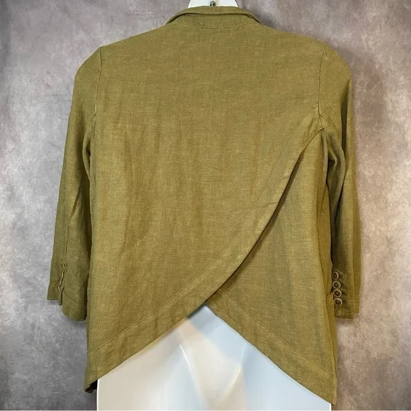 Anthropologie Green Blazer 6 Linen‎ Blend Asymmetrical Back Avant Grade - Picture 6 of 10